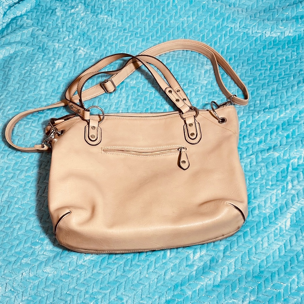 Nicole Miller New York Beige Studded Tote Shoulder Bag Crossbody Chic Boho Large - Picture 7 of 15